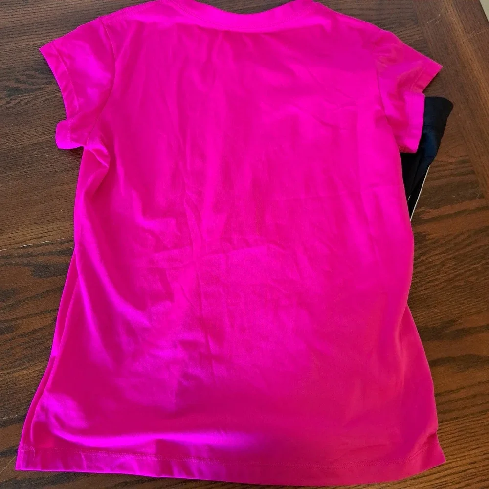 Jordan Pink Dri-FIT Tee & Adidas Black Logo Leggings Set Girls XL 16 13-15Y